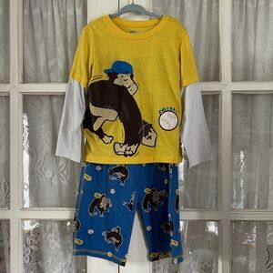 😉Bundle Days😉 Boys Carters Monkey Baseball Pajamas PJS Yellow Blue Long Sleeved
